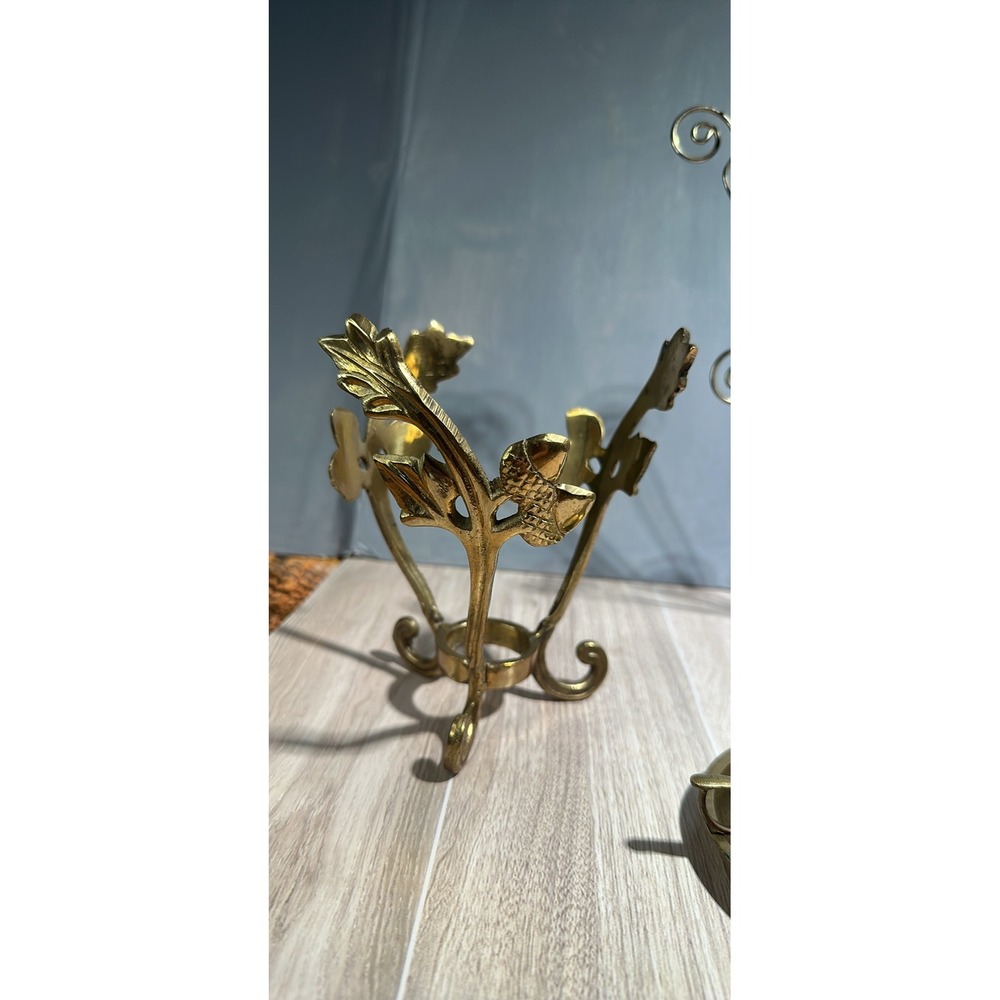 Vintage Acorn Leaf Brass Candlestick Holder Elegant Table Decor